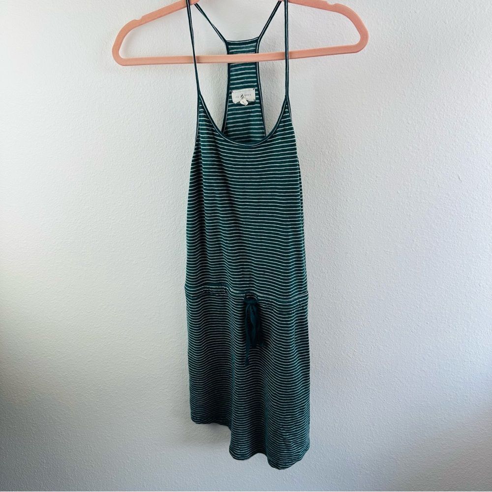 Lou & Grey Green White Stripe Linen Blend Dress Size S